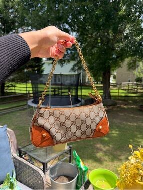 Gucci x Tom Ford nailhead Beige and Brown GG Monogram Shoulder bag